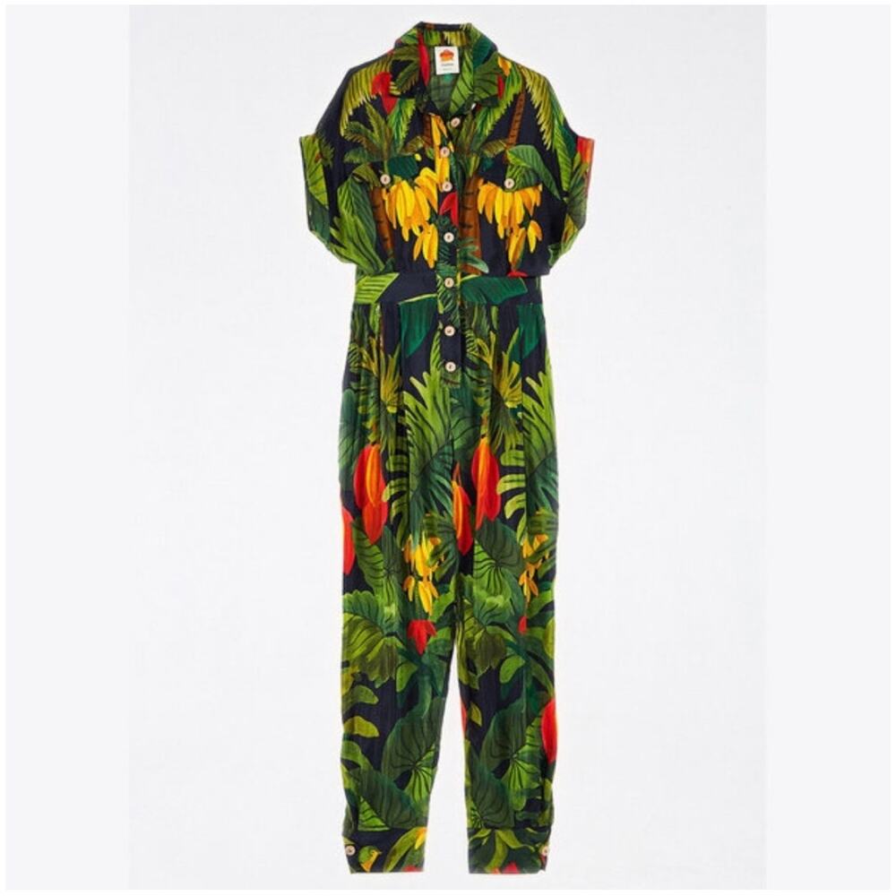 Farm Rio Cocoa Forest Jumpsuit Romper Size: Large Tropical Beach Vacation - Picture 3 of 11